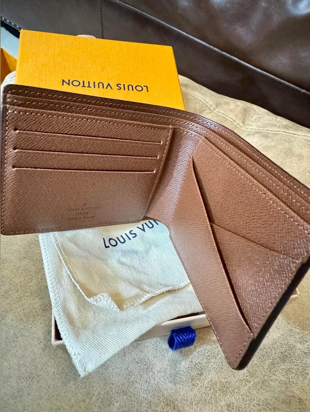 Louis Vuitton Brown Textured Leather Bi-Fold Card Holder Wallet